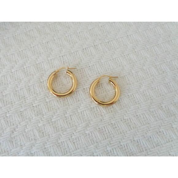 Chunky Gold Hoop Earrings, 25mmx4mm Thick Gold Round Tube Hoops, Gold Plated - Picture 2 of 3